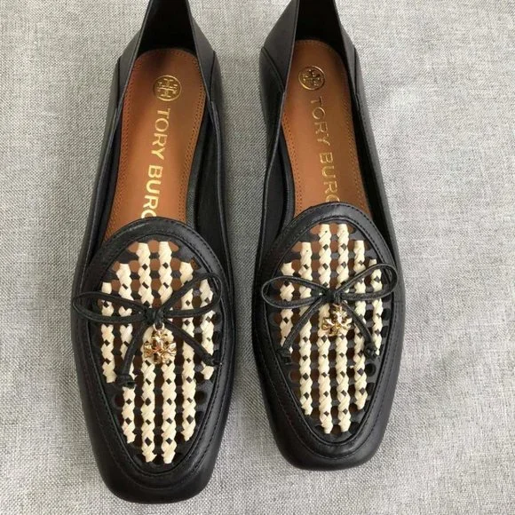 TORY BURCH * NIB $348 * CONVERTIBLE TORY CHARM WOVEN LOAFER Black Oatmeal 11 - Picture 4 of 16